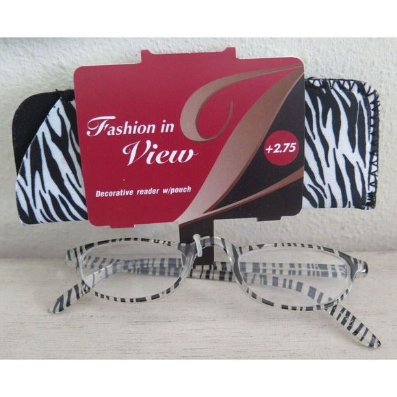 Fashion In Zebra Print Ladies Cat Eye Reading Glasses +2.75 w/Matching Soft Case - Picture 2 of 3